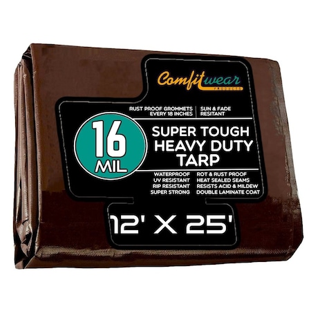 Comfitwear 16 MIL Extreme Heavy Duty Multi-Purpose Tarp Cover Rust Proof Waterproof Reinforced Edges Brown ETBR-1225